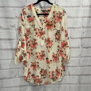 Justify Cream and Pink Floral Blouse